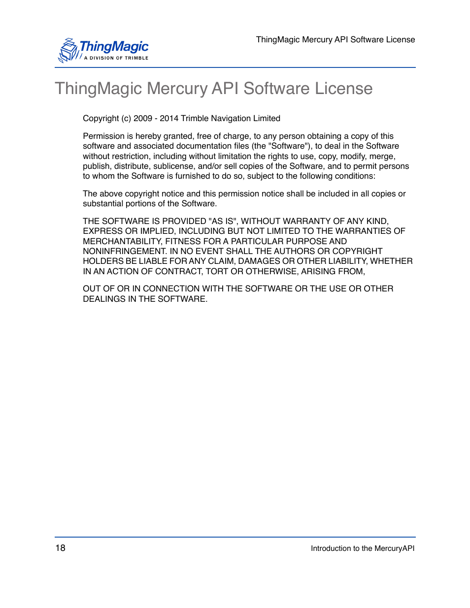 Thingmagic mercury api software license | ThingMagic Mercury API v1.23.0 User Manual | Page 18 / 128