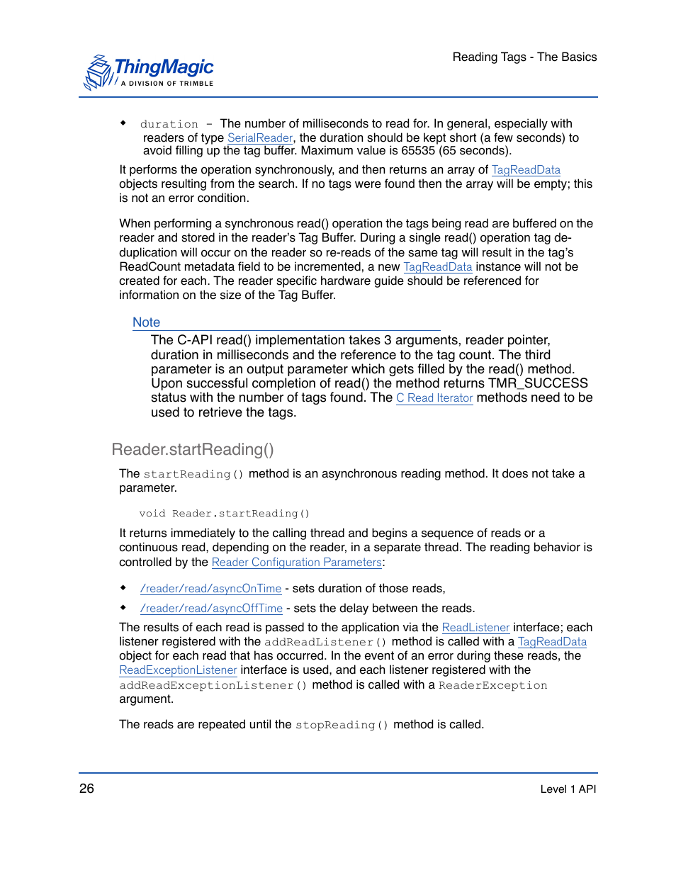 Reader.startreading(), Reader.startreading() 26 | ThingMagic Mercury API v1.23.0 User Manual | Page 26 / 128