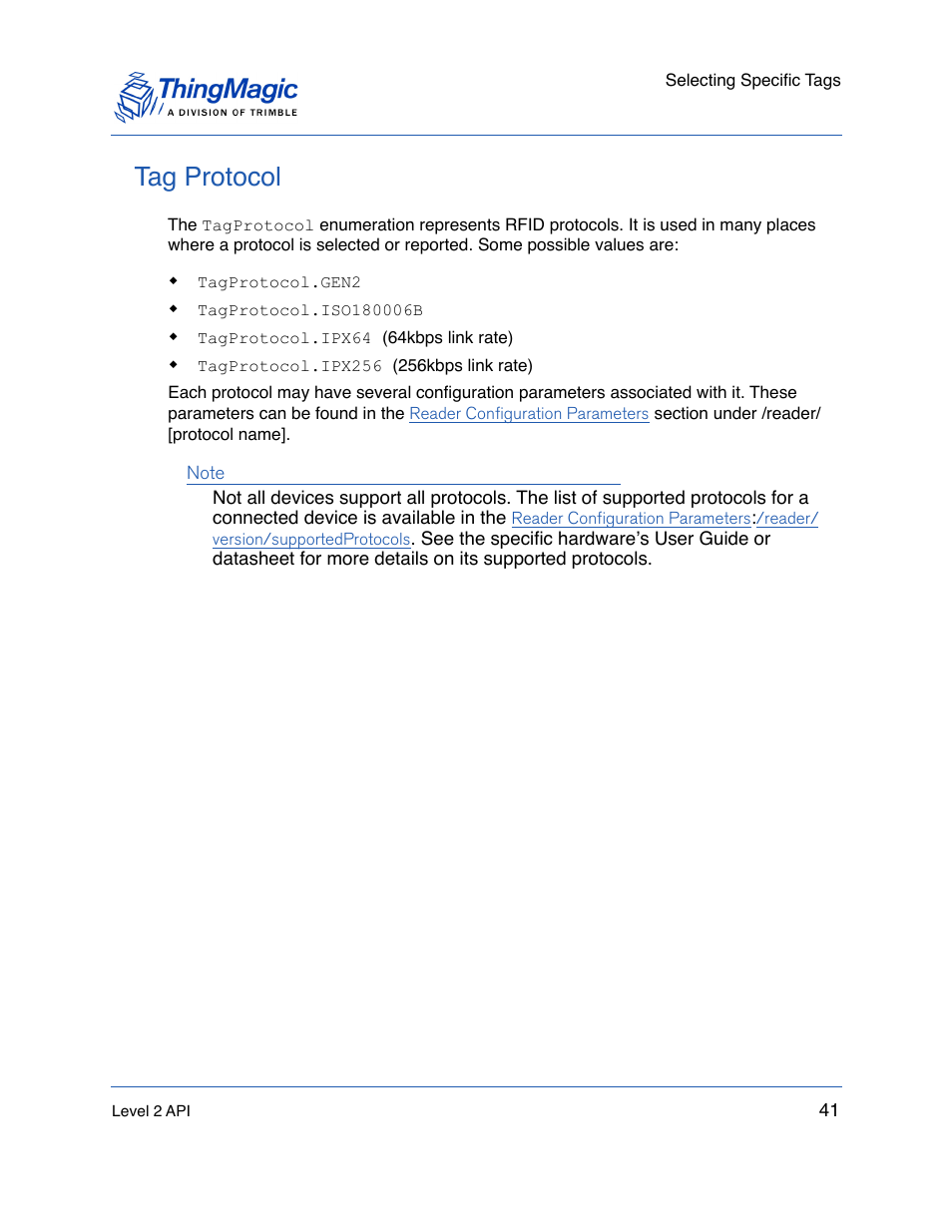 Tag protocol | ThingMagic Mercury API v1.23.0 User Manual | Page 41 / 128