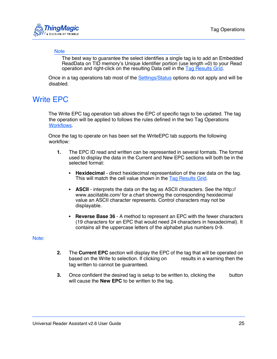 Write epc | ThingMagic Universal Reader Assistant 2.6 User Manual | Page 25 / 34