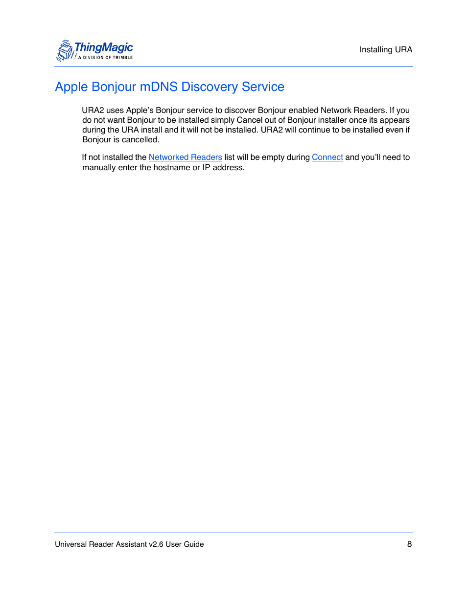 Apple bonjour mdns discovery service | ThingMagic Universal Reader Assistant 2.6 User Manual | Page 8 / 34