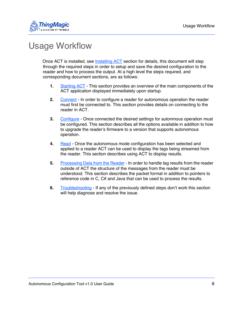 Usage workflow | ThingMagic Autonomous Configuration Tool User Manual | Page 8 / 28