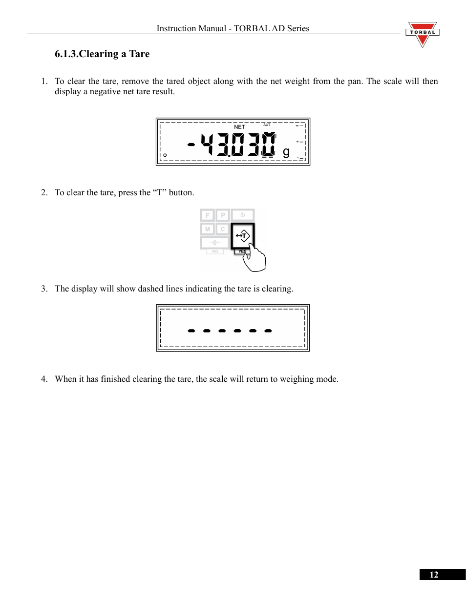 Clearing a tare | Torbal AD50 Series Manual User Manual | Page 12 / 67