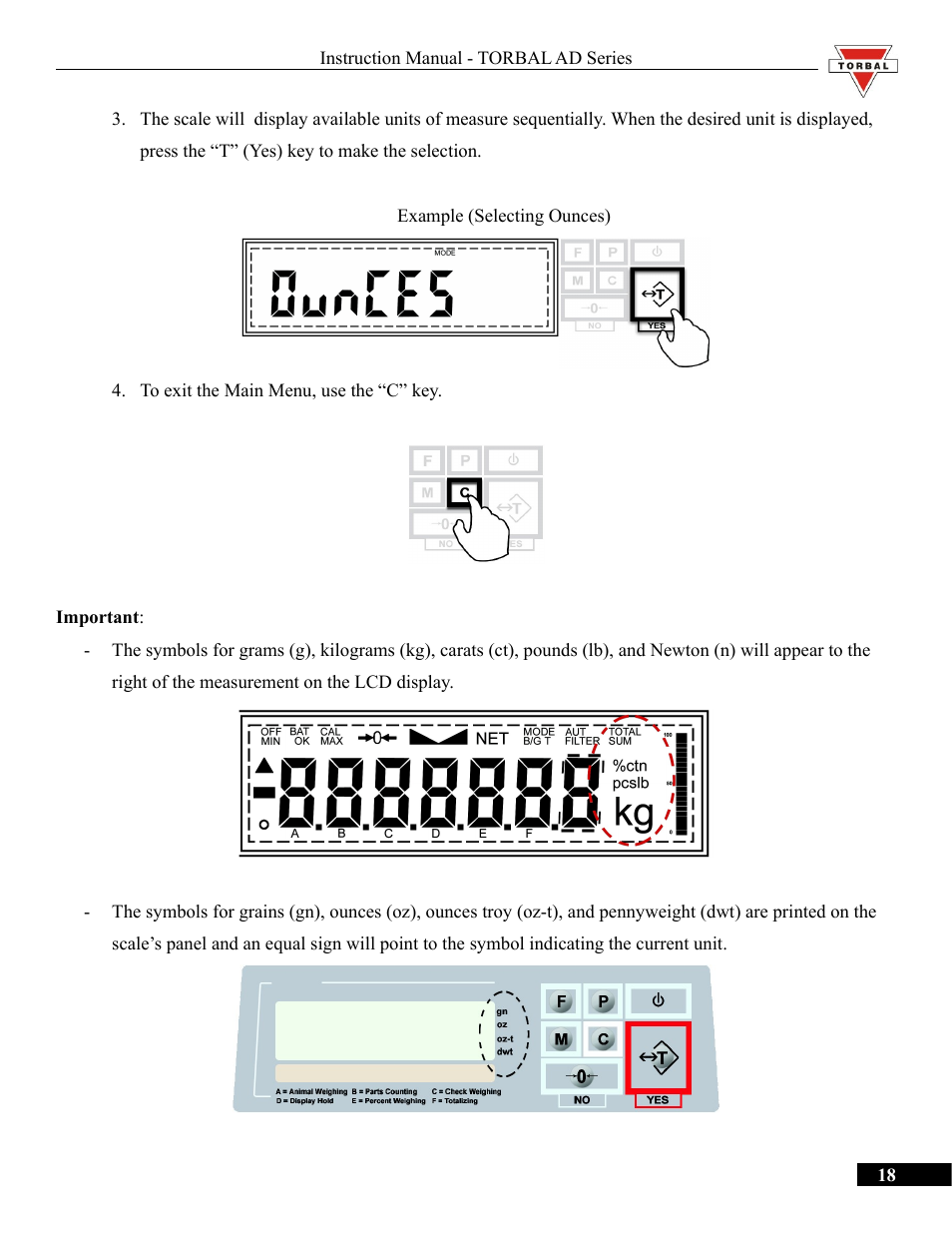 Torbal AD50 Series Manual User Manual | Page 18 / 67