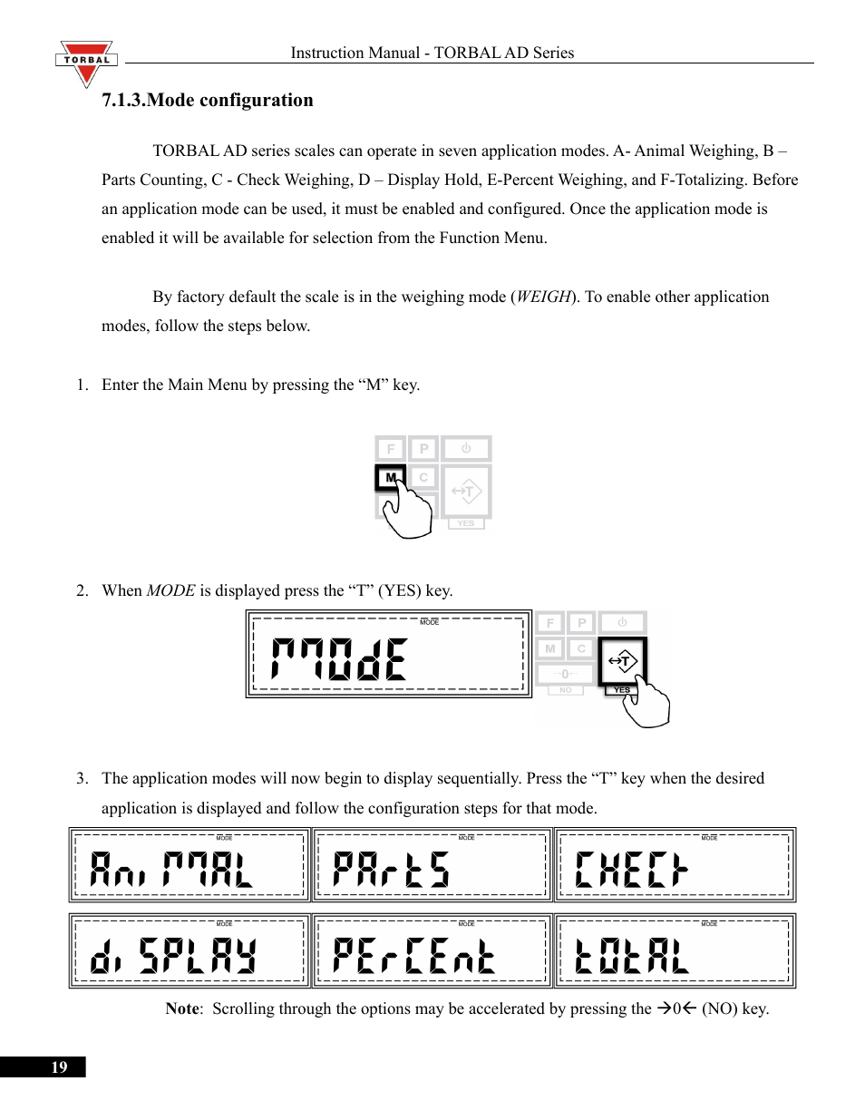 Mode configuration | Torbal AD50 Series Manual User Manual | Page 19 / 67