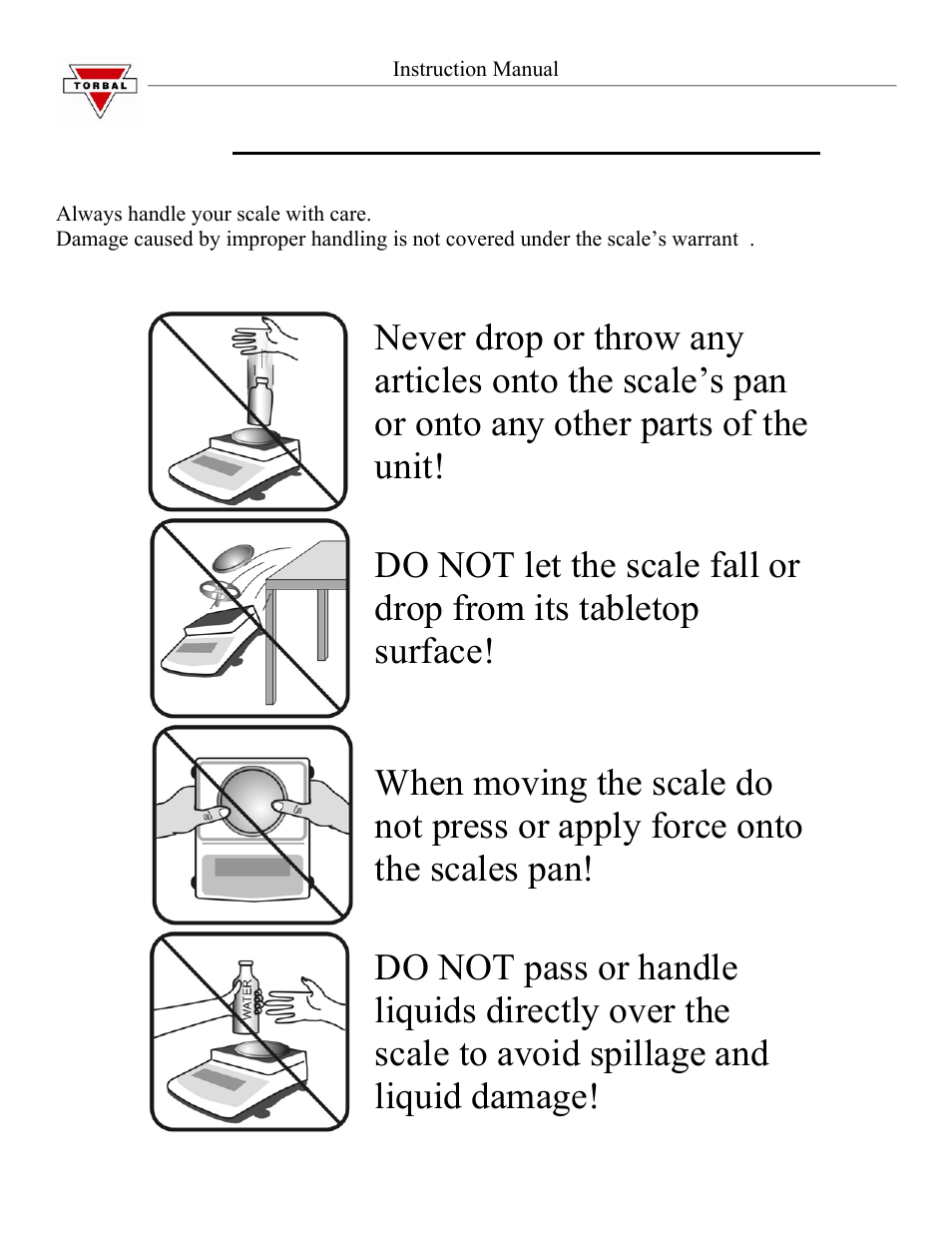 Important handling cautions and warnings | Torbal AD50 Series Manual User Manual | Page 2 / 67