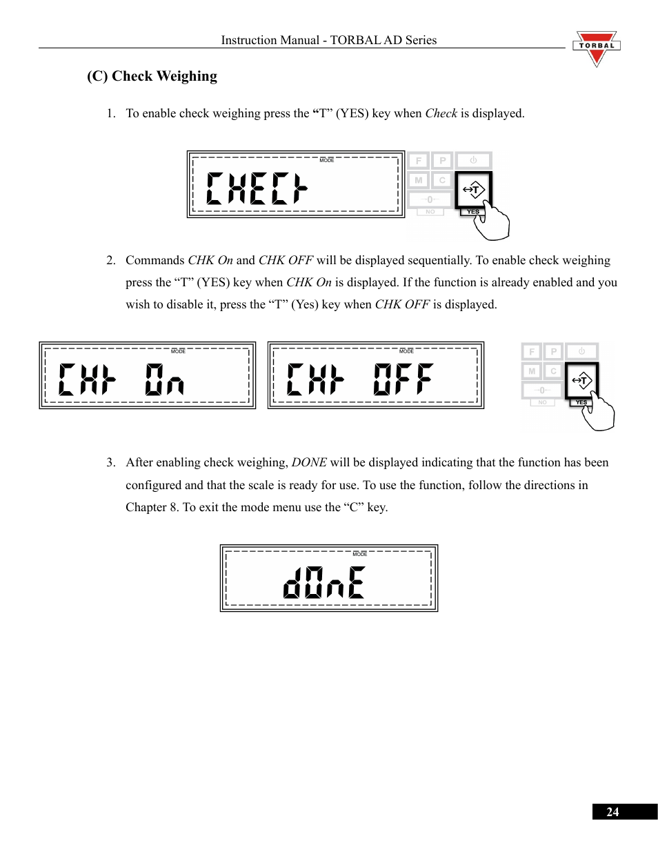 C) check weighing, Check weighing | Torbal AD50 Series Manual User Manual | Page 24 / 67