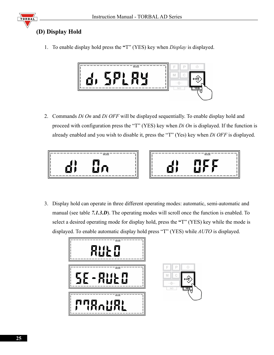 D) display hold, Display hold | Torbal AD50 Series Manual User Manual | Page 25 / 67