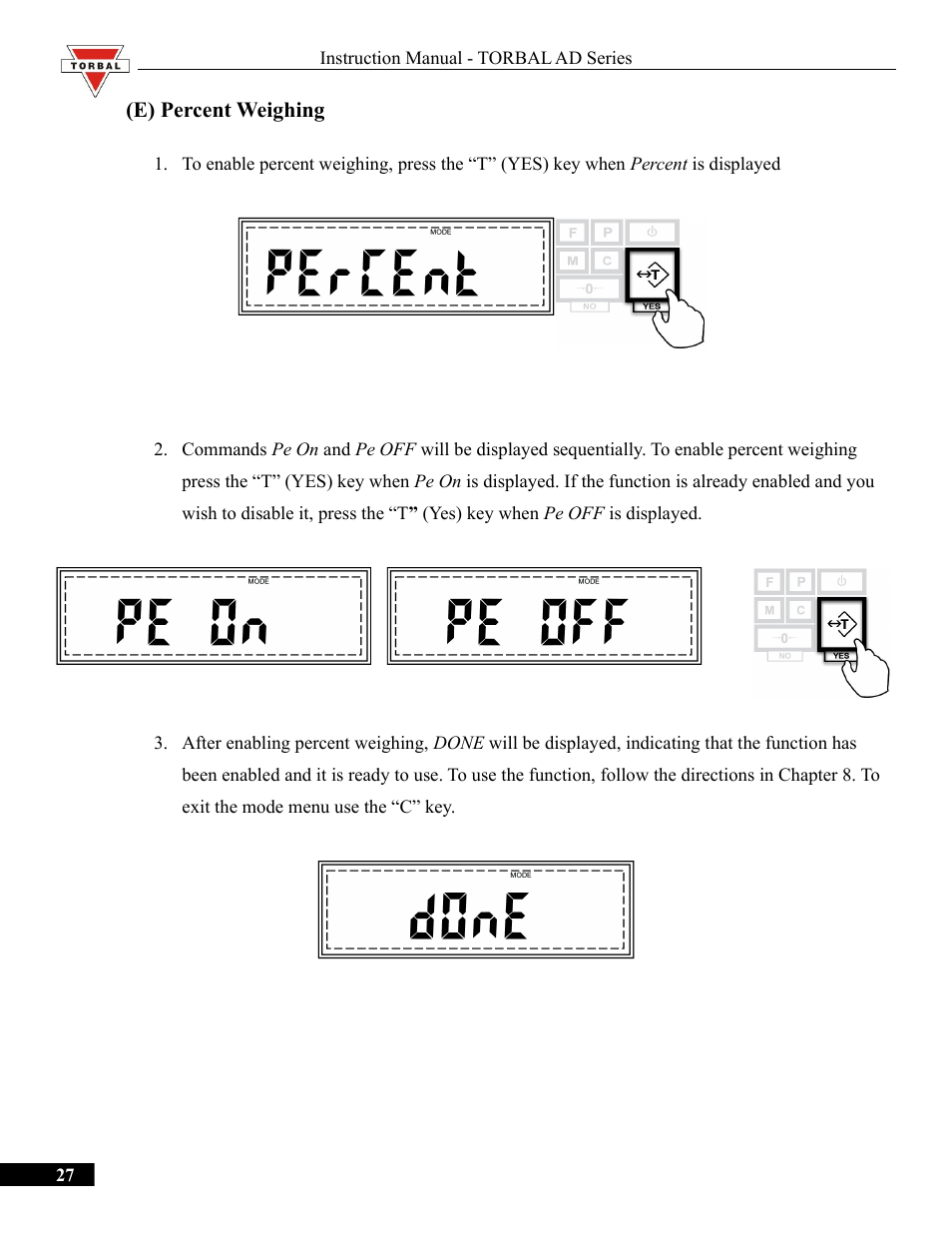 E) percent weighing, Percent weighing | Torbal AD50 Series Manual User Manual | Page 27 / 67