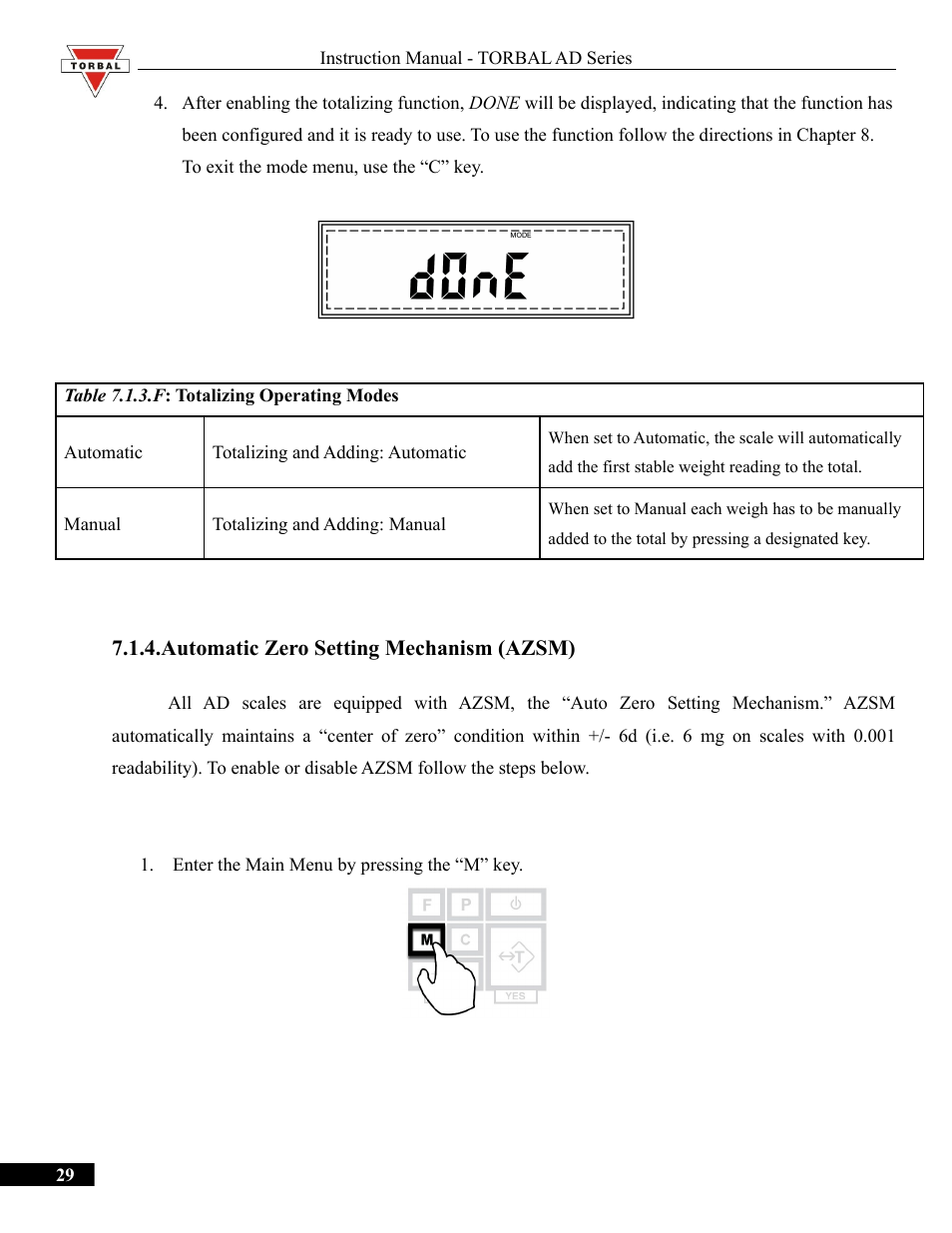 Automatic zero setting mechanism (azsm) | Torbal AD50 Series Manual User Manual | Page 29 / 67