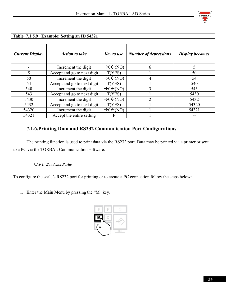 Baud and parity | Torbal AD50 Series Manual User Manual | Page 34 / 67