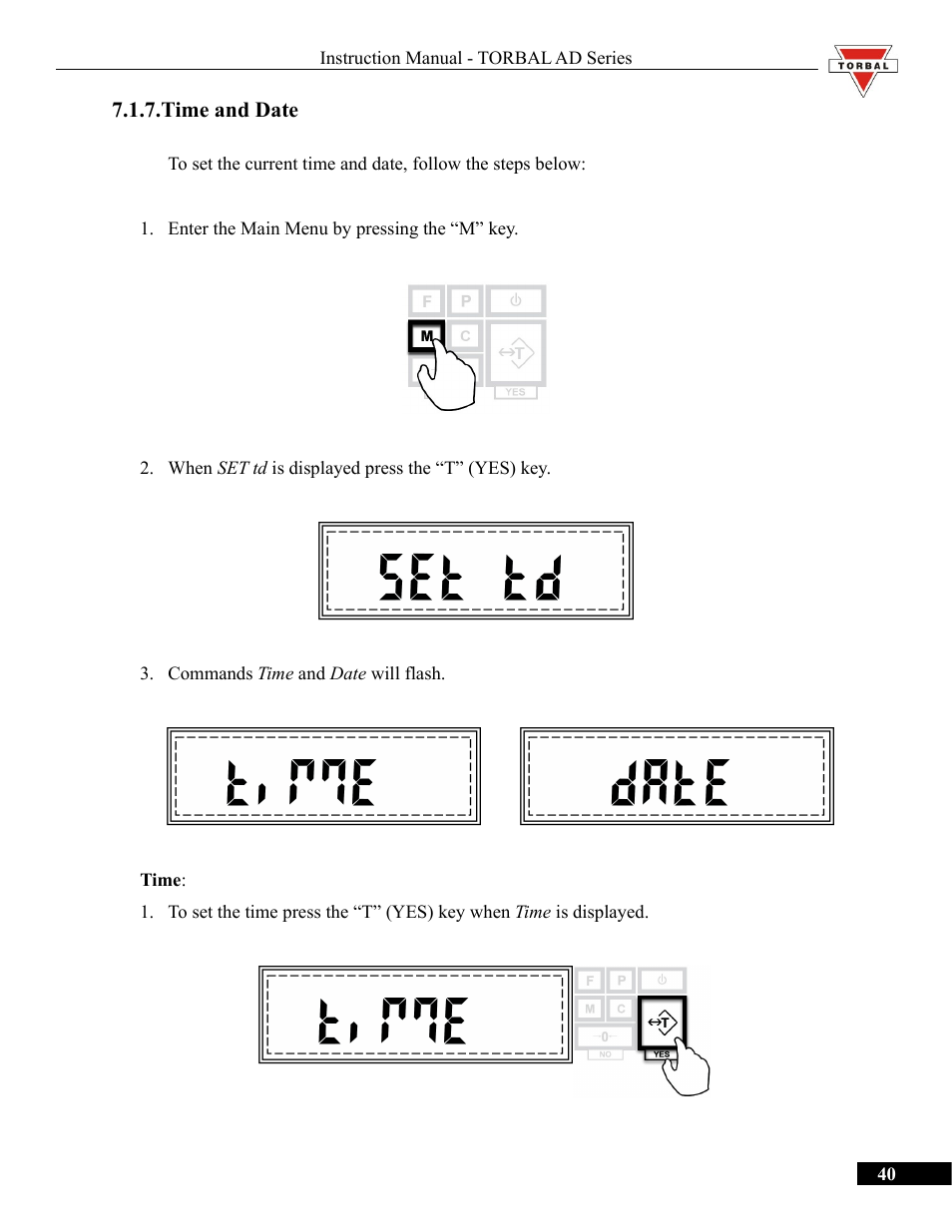 Time and date | Torbal AD50 Series Manual User Manual | Page 40 / 67