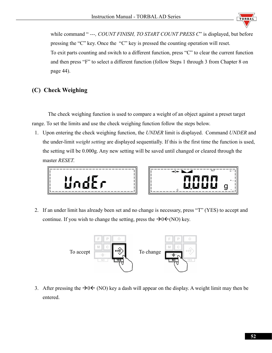 C) check weighing, Check weighing | Torbal AD50 Series Manual User Manual | Page 52 / 67