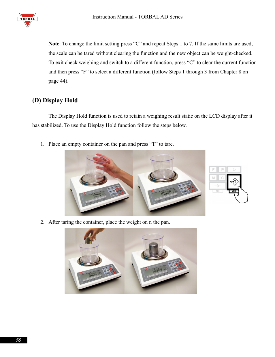 D) display hold, Display hold | Torbal AD50 Series Manual User Manual | Page 55 / 67