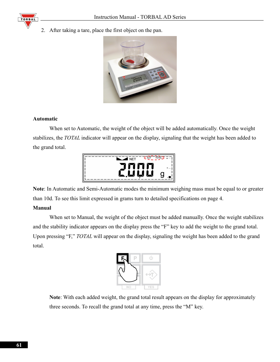 Torbal AD50 Series Manual User Manual | Page 61 / 67