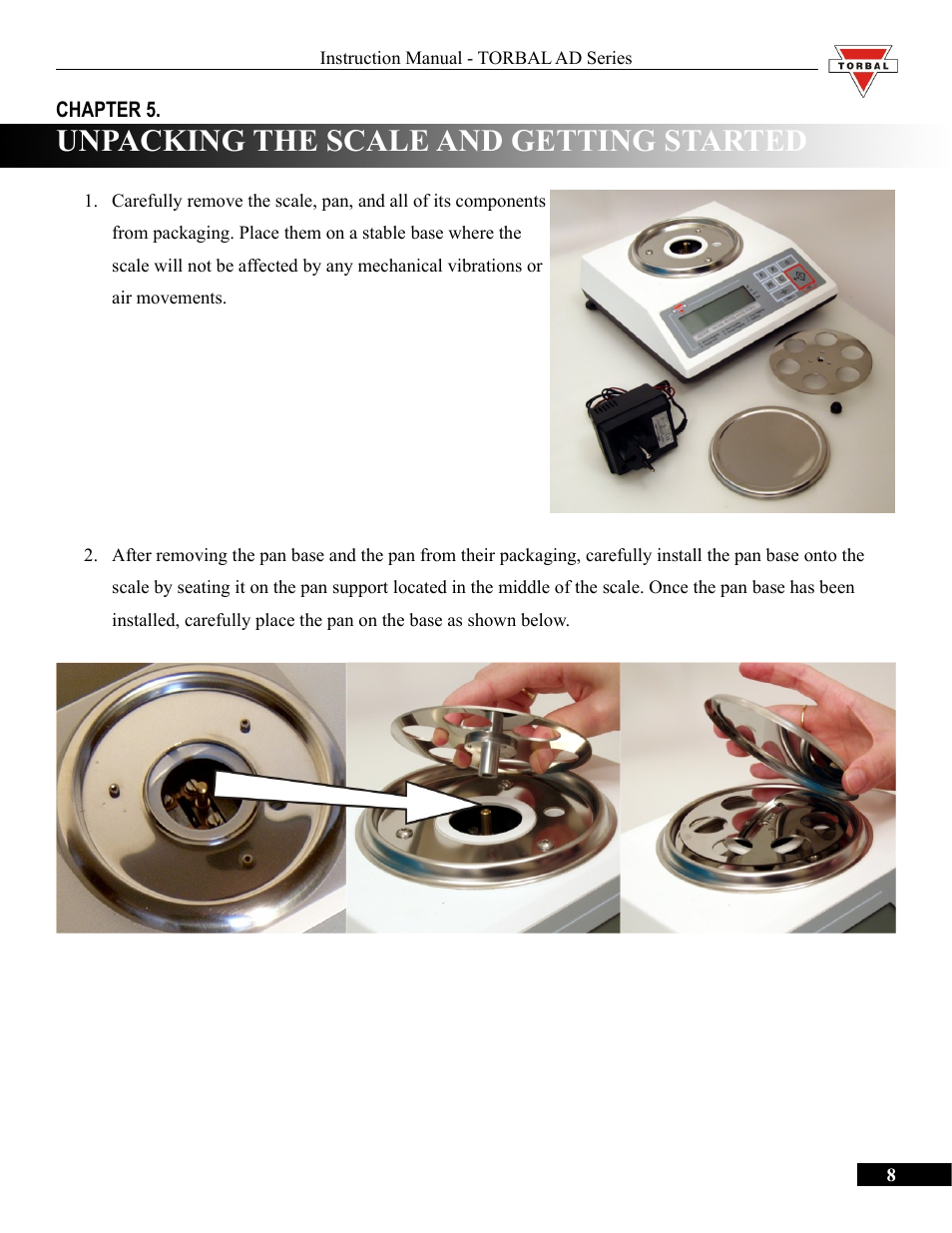 Unpacking the scale and getting started | Torbal AD50 Series Manual User Manual | Page 8 / 67