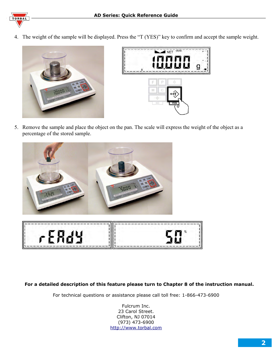 Torbal AD50 Quick Reference Guides User Manual | Page 8 / 12