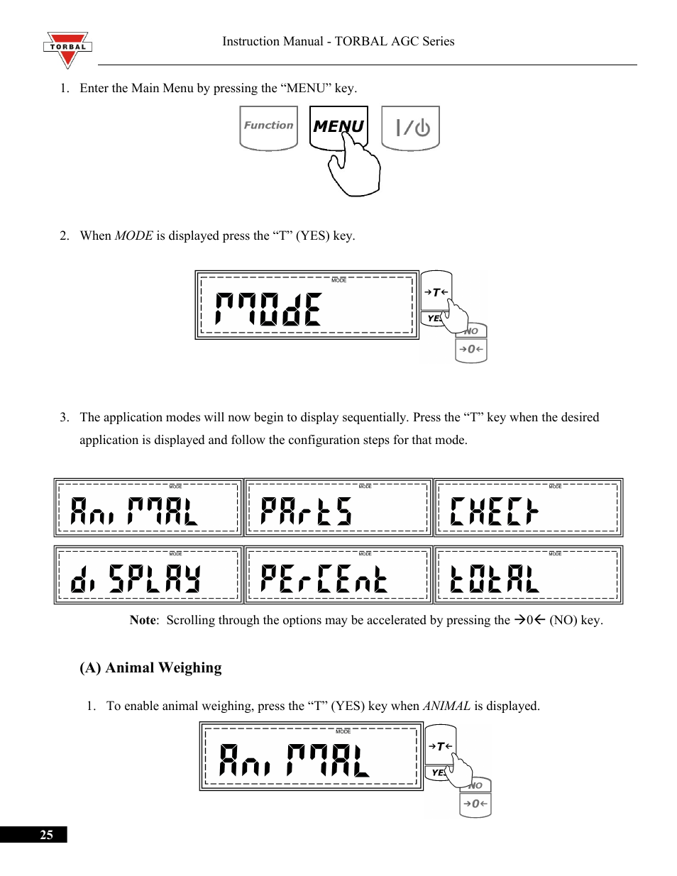 A) animal weighing | Torbal AGC Series Manual User Manual | Page 25 / 75