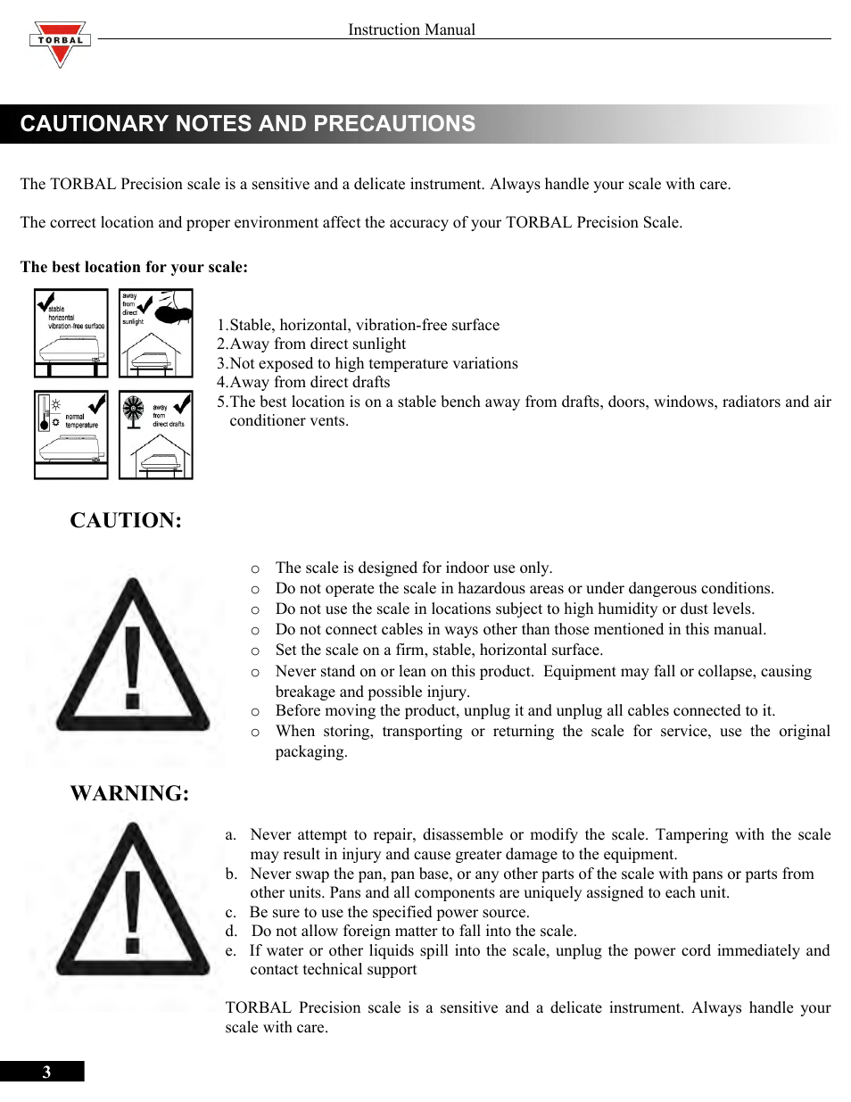 Caution, Warning | Torbal AGC Series Manual User Manual | Page 3 / 75