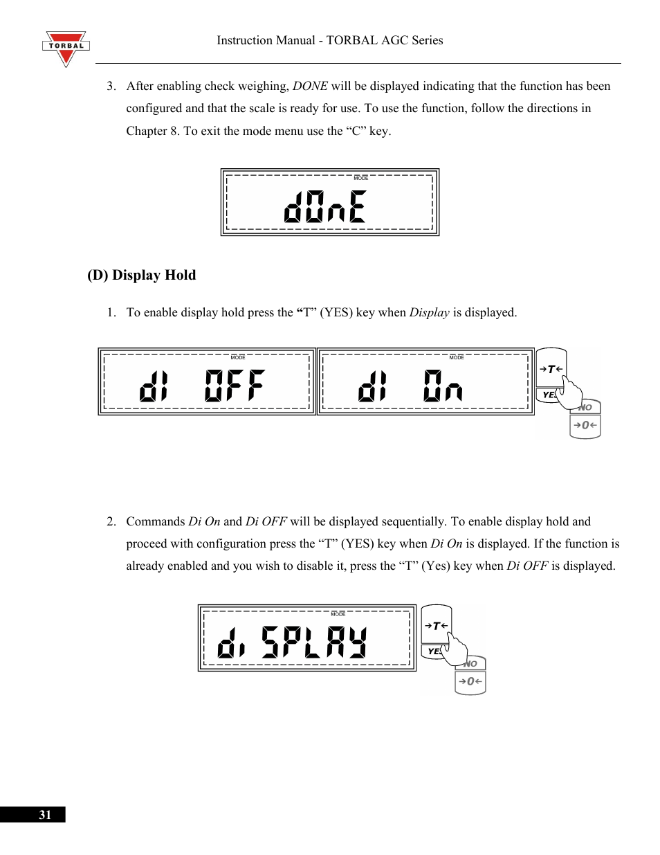 D) display hold | Torbal AGC Series Manual User Manual | Page 31 / 75