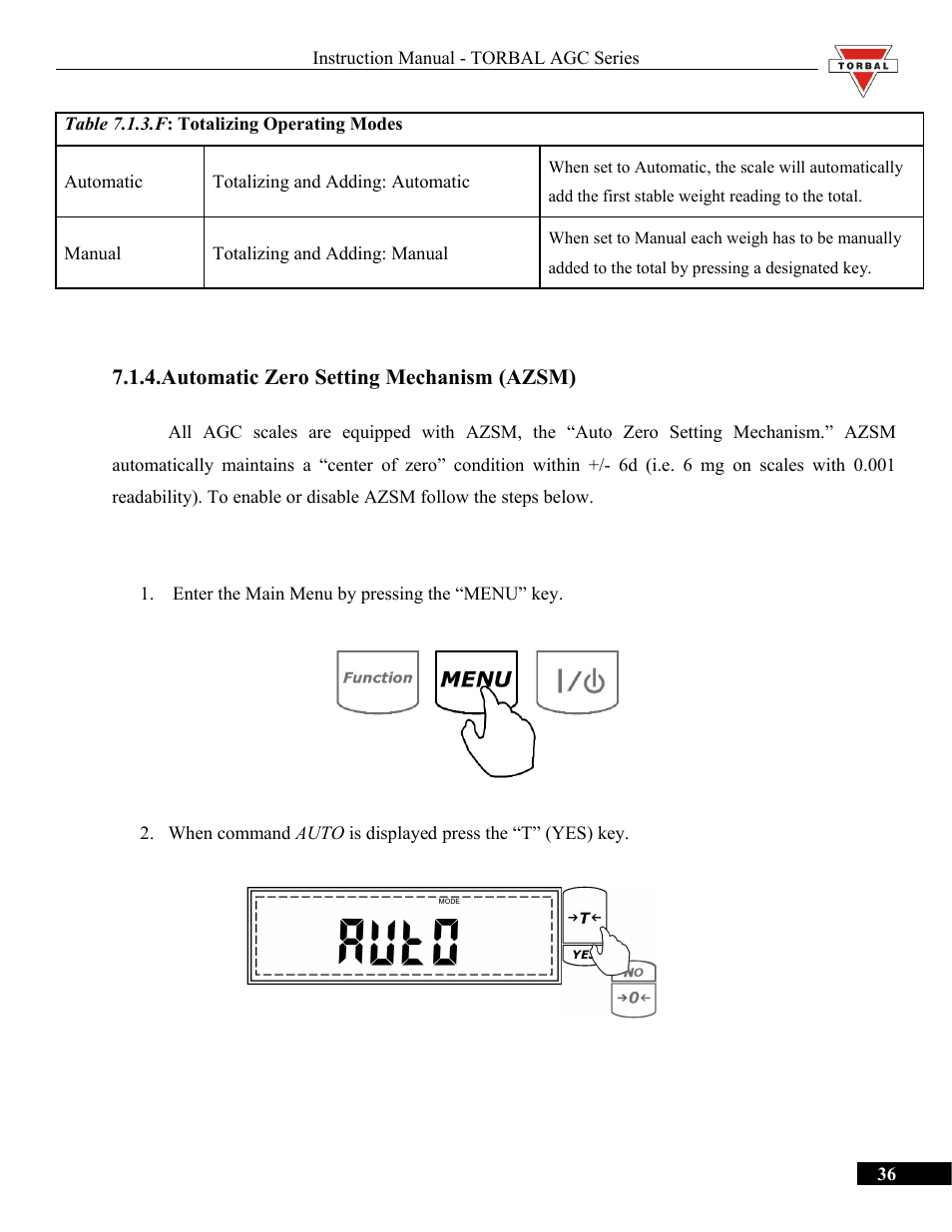 Automatic zero setting mechanism (azsm) | Torbal AGC Series Manual User Manual | Page 36 / 75