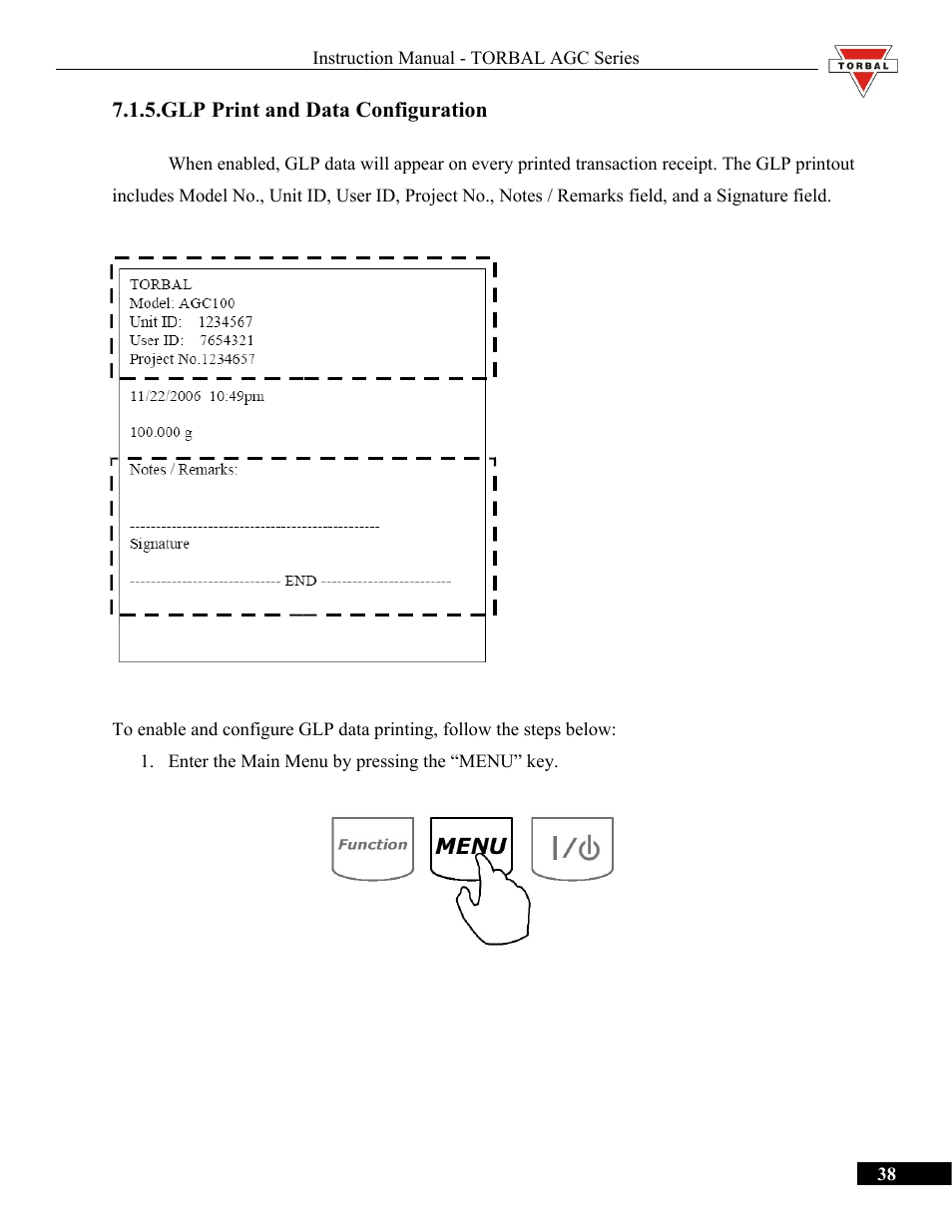 Glp print and data configuration | Torbal AGC Series Manual User Manual | Page 38 / 75