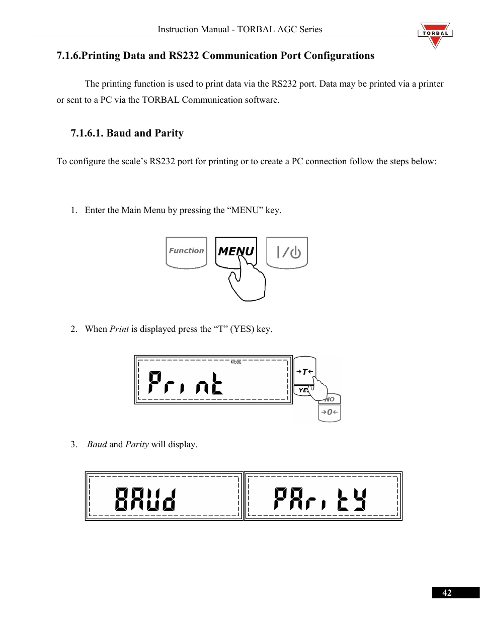 Baud and parity | Torbal AGC Series Manual User Manual | Page 42 / 75