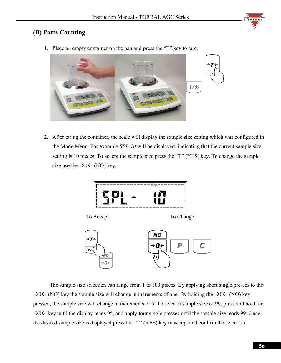 B) parts counting | Torbal AGC Series Manual User Manual | Page 56 / 75