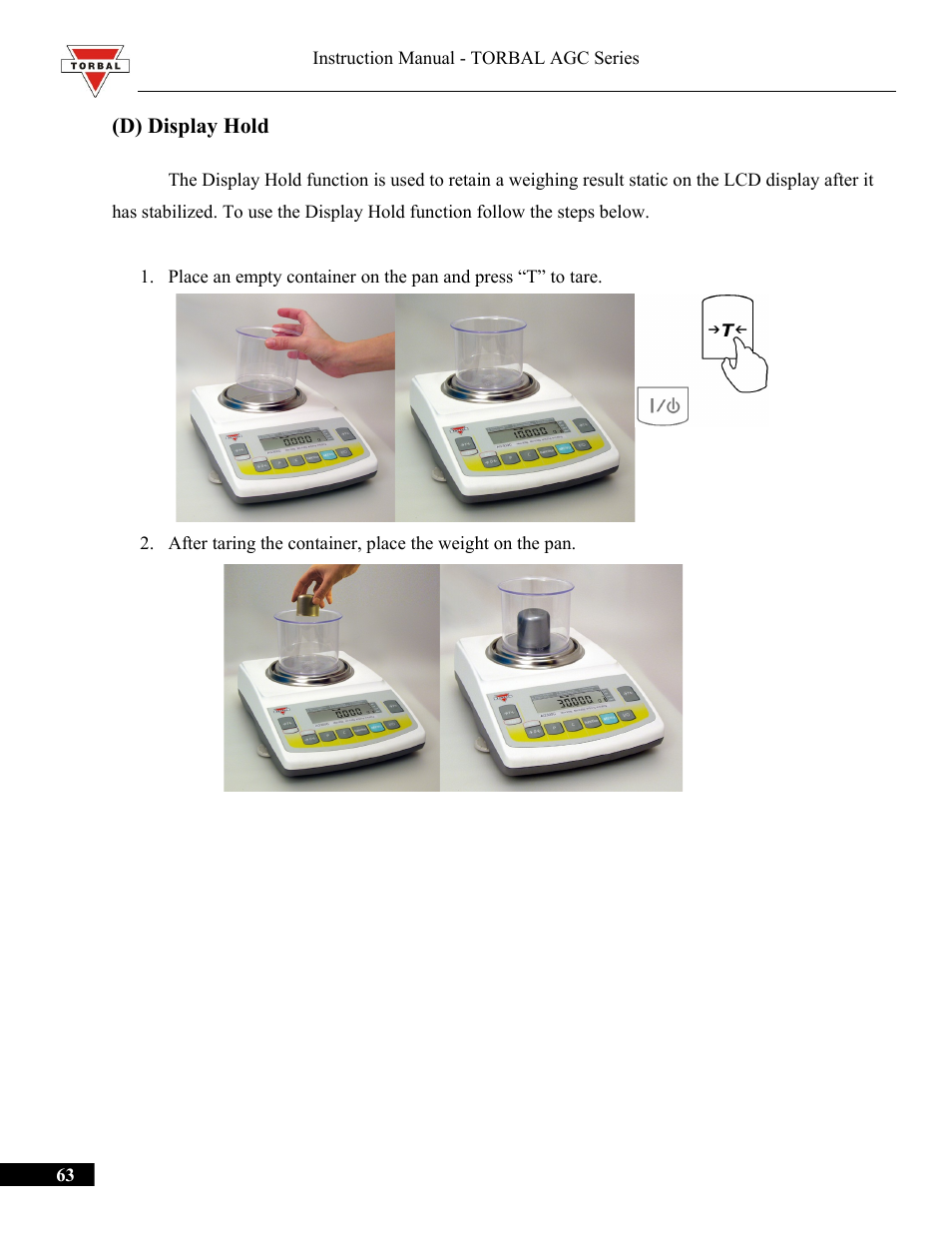 D) display hold | Torbal AGC Series Manual User Manual | Page 63 / 75