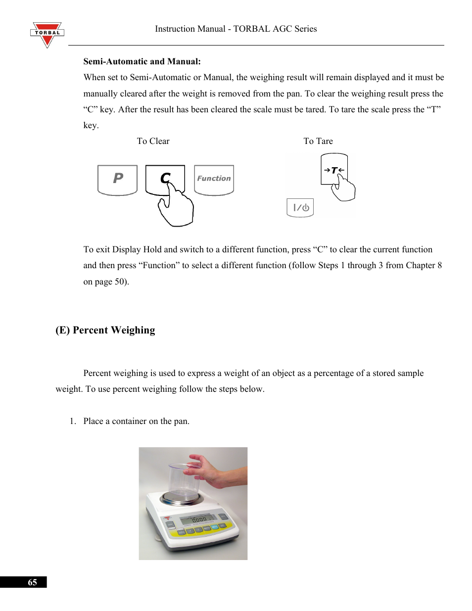 E) percent weighing | Torbal AGC Series Manual User Manual | Page 65 / 75