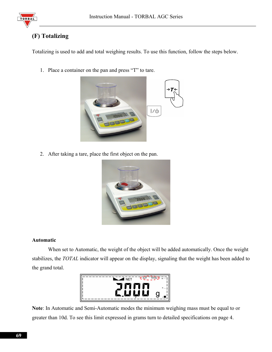 F) totalizing | Torbal AGC Series Manual User Manual | Page 69 / 75