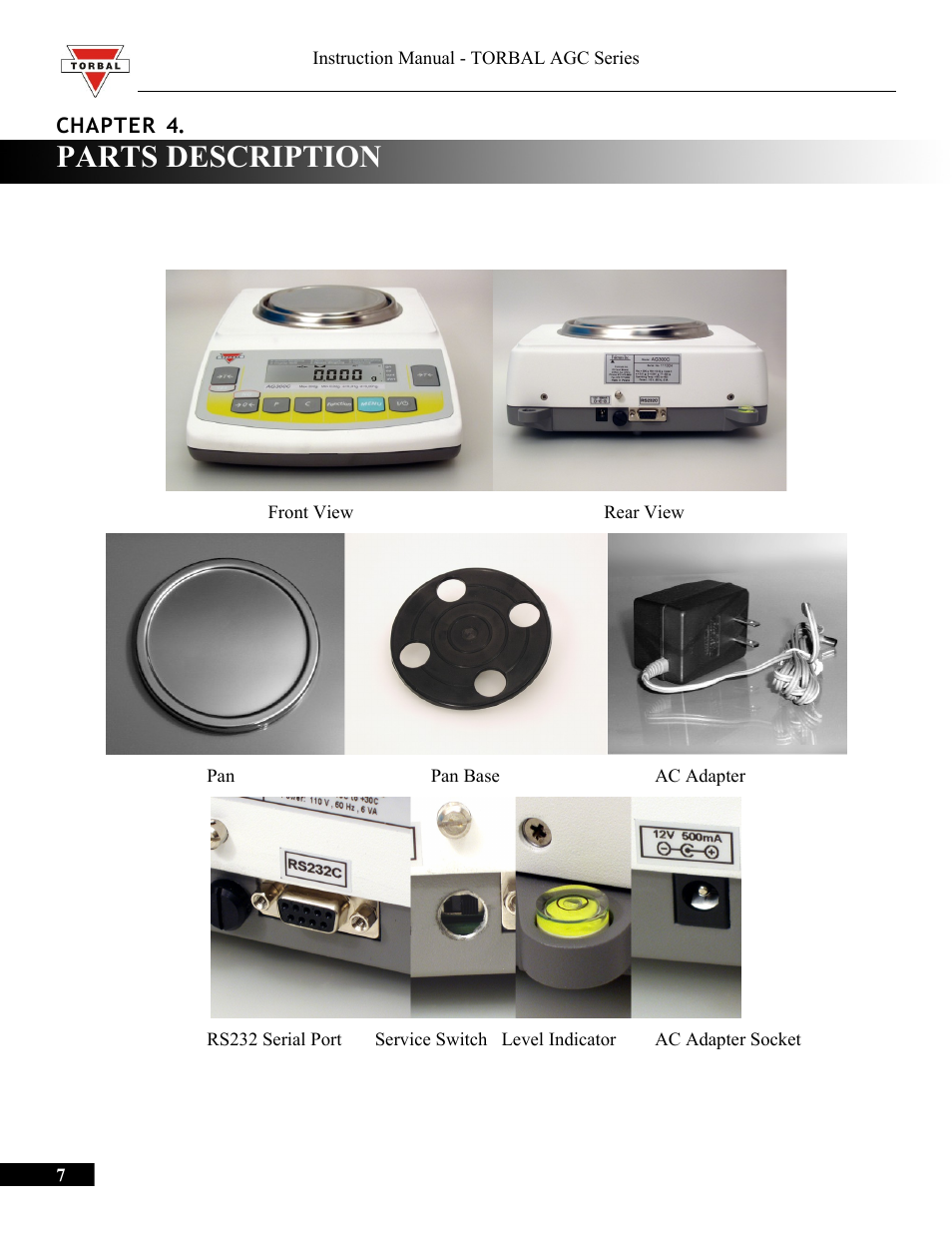 Parts description | Torbal AGC Series Manual User Manual | Page 7 / 75