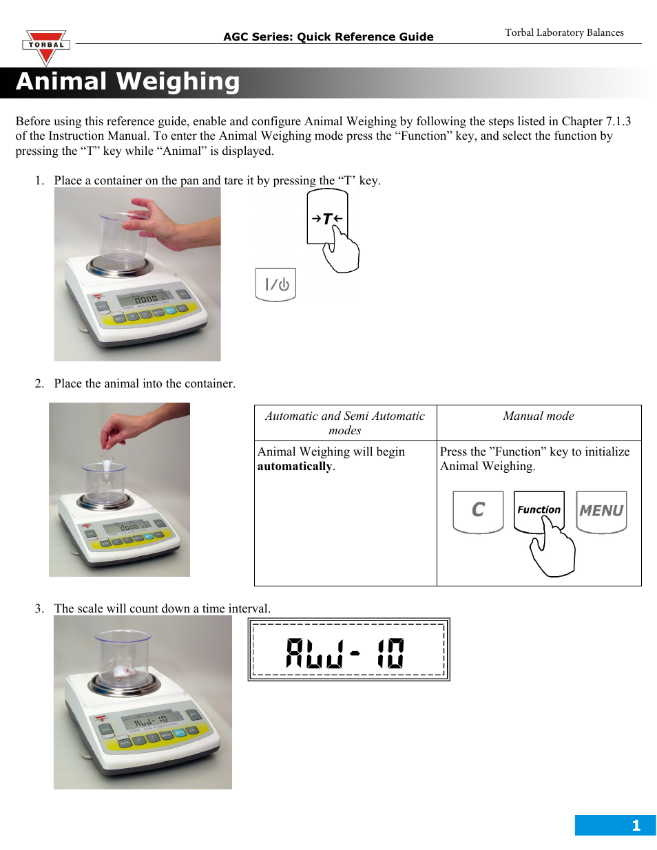 Torbal AGC Series Quick Reference Guides User Manual | 12 pages