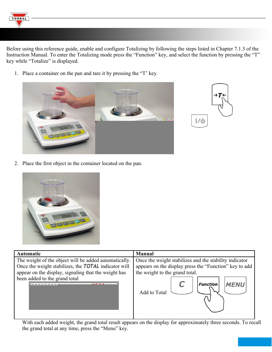 Totalizing.pdf, Totalizing | Torbal AGC Series Quick Reference Guides User Manual | Page 11 / 12