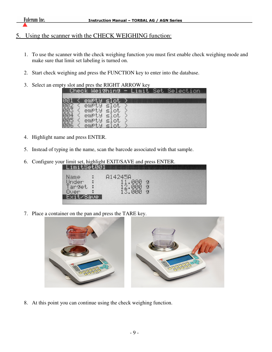 Torbal AG Series User Manual | Page 9 / 12