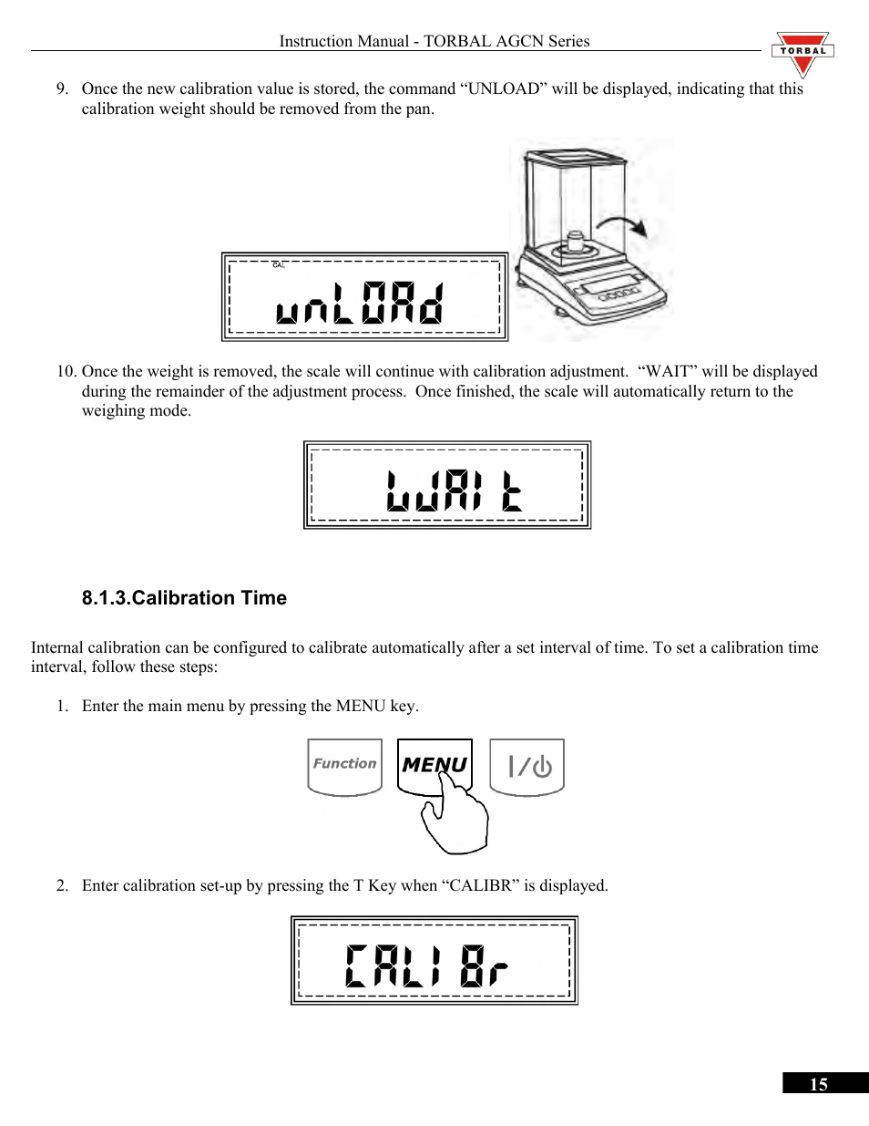 Calibration time | Torbal AGCN200 User Manual | Page 15 / 54