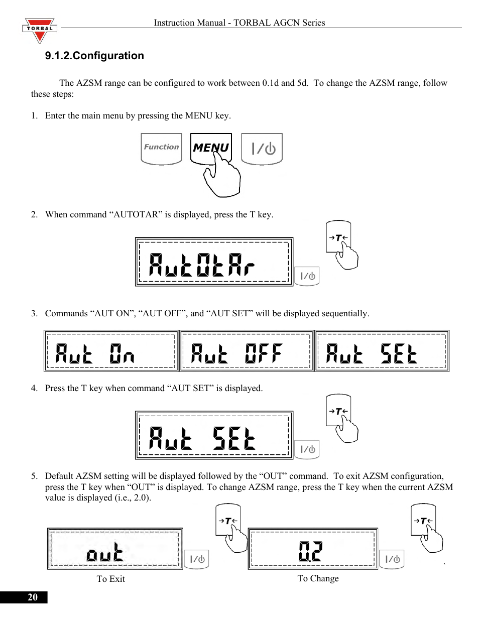 Configuration | Torbal AGCN200 User Manual | Page 20 / 54