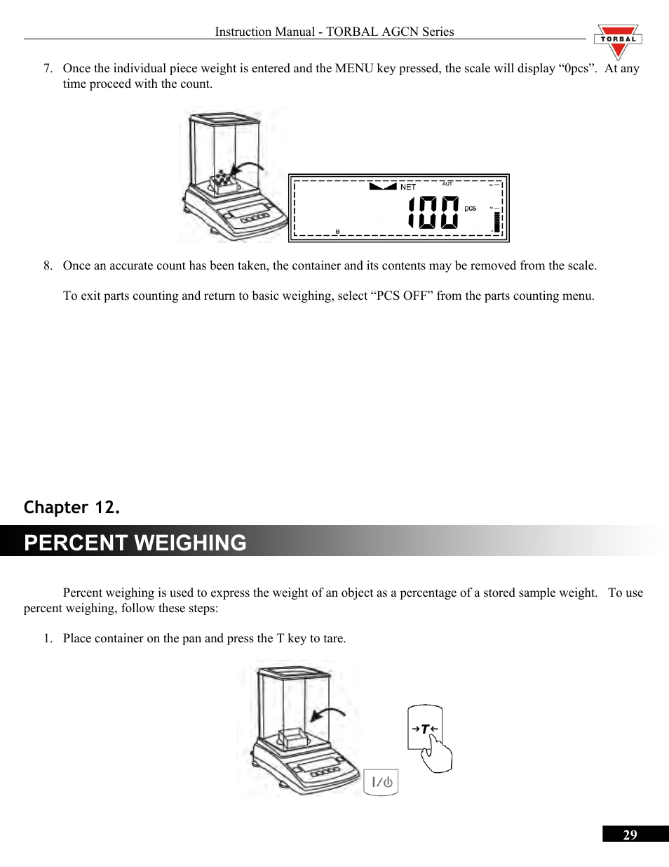 Percent weighing, Chapter 12.percent weighing, Chapter 12 | Torbal AGCN200 User Manual | Page 29 / 54