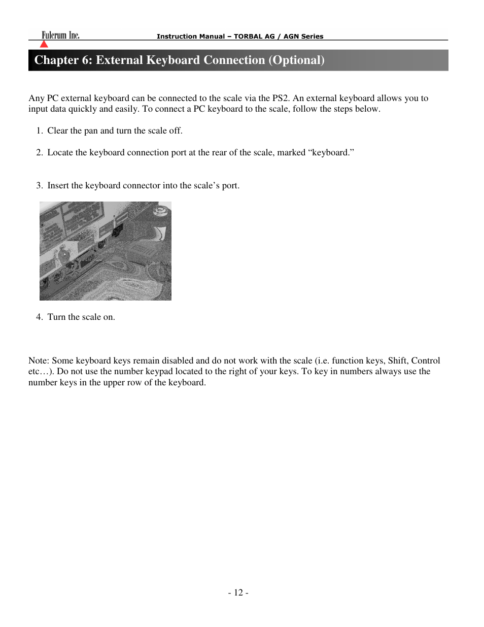 External keyboard connection (optional), Chapter 6: external keyboard connection (optional) | Torbal AGN100 User Manual | Page 13 / 73