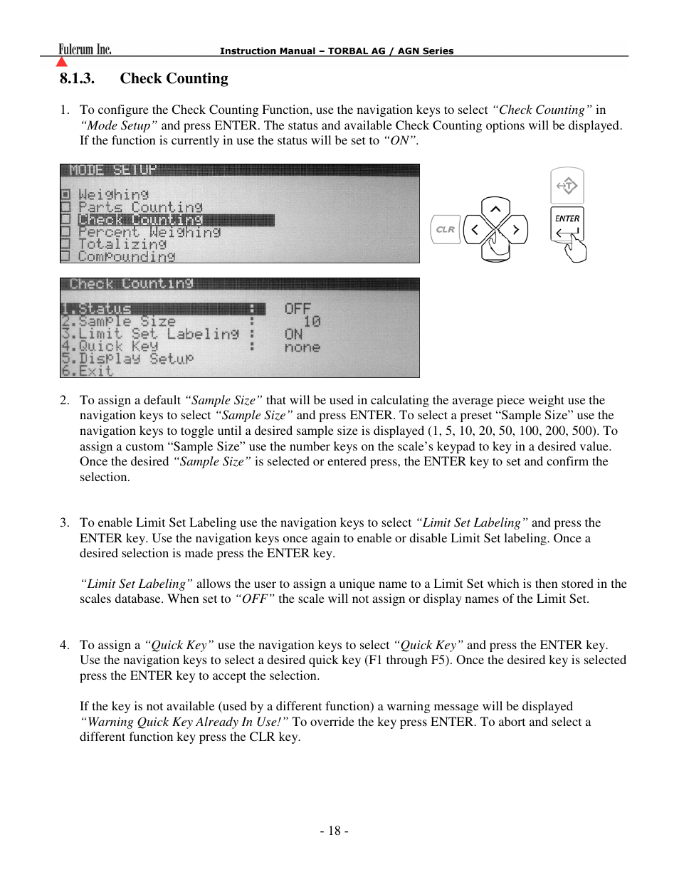 Check counting………..………………………………………………….………….18 | Torbal AGN100 User Manual | Page 19 / 73