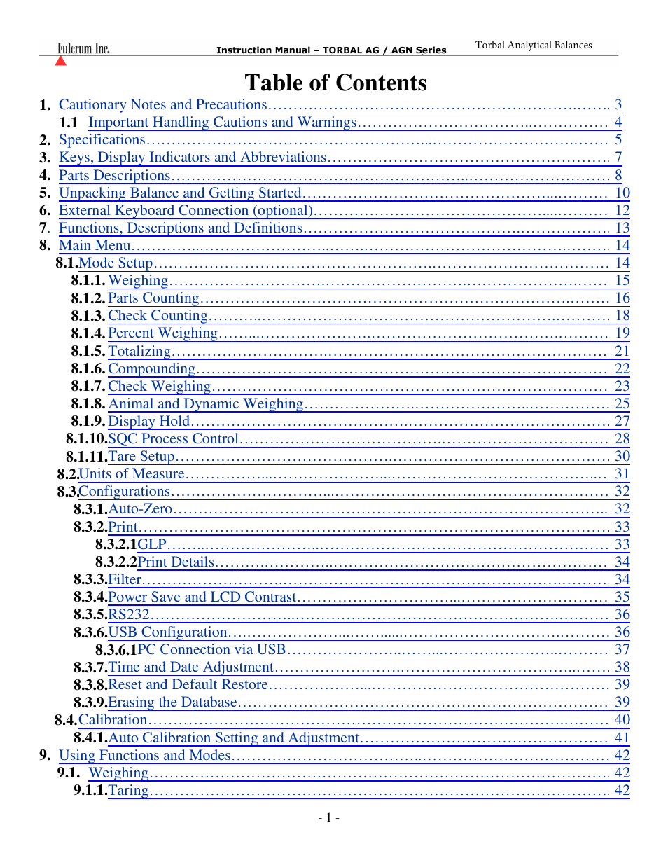 Torbal AGN100 User Manual | Page 2 / 73