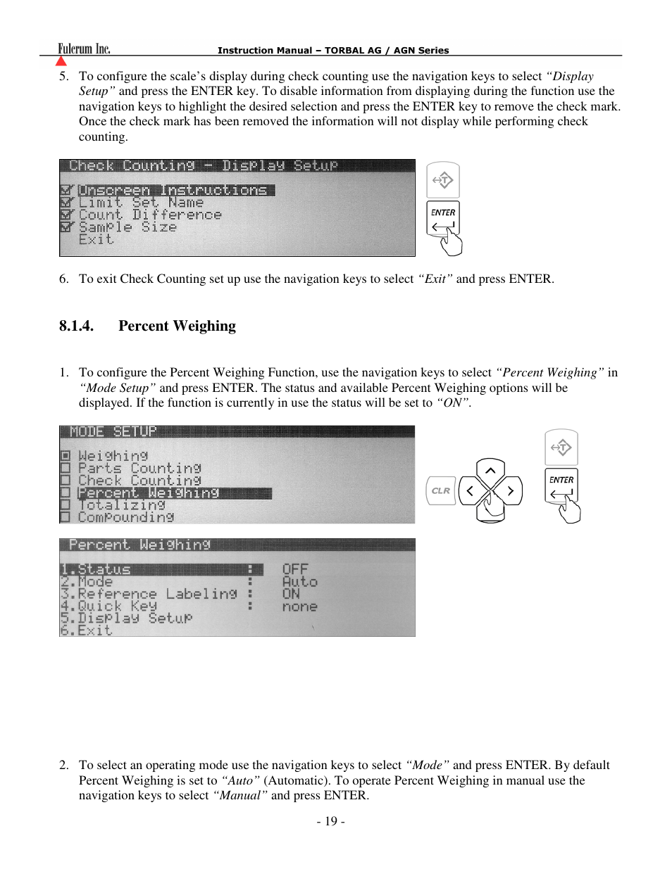 Percent weighing | Torbal AGN100 User Manual | Page 20 / 73