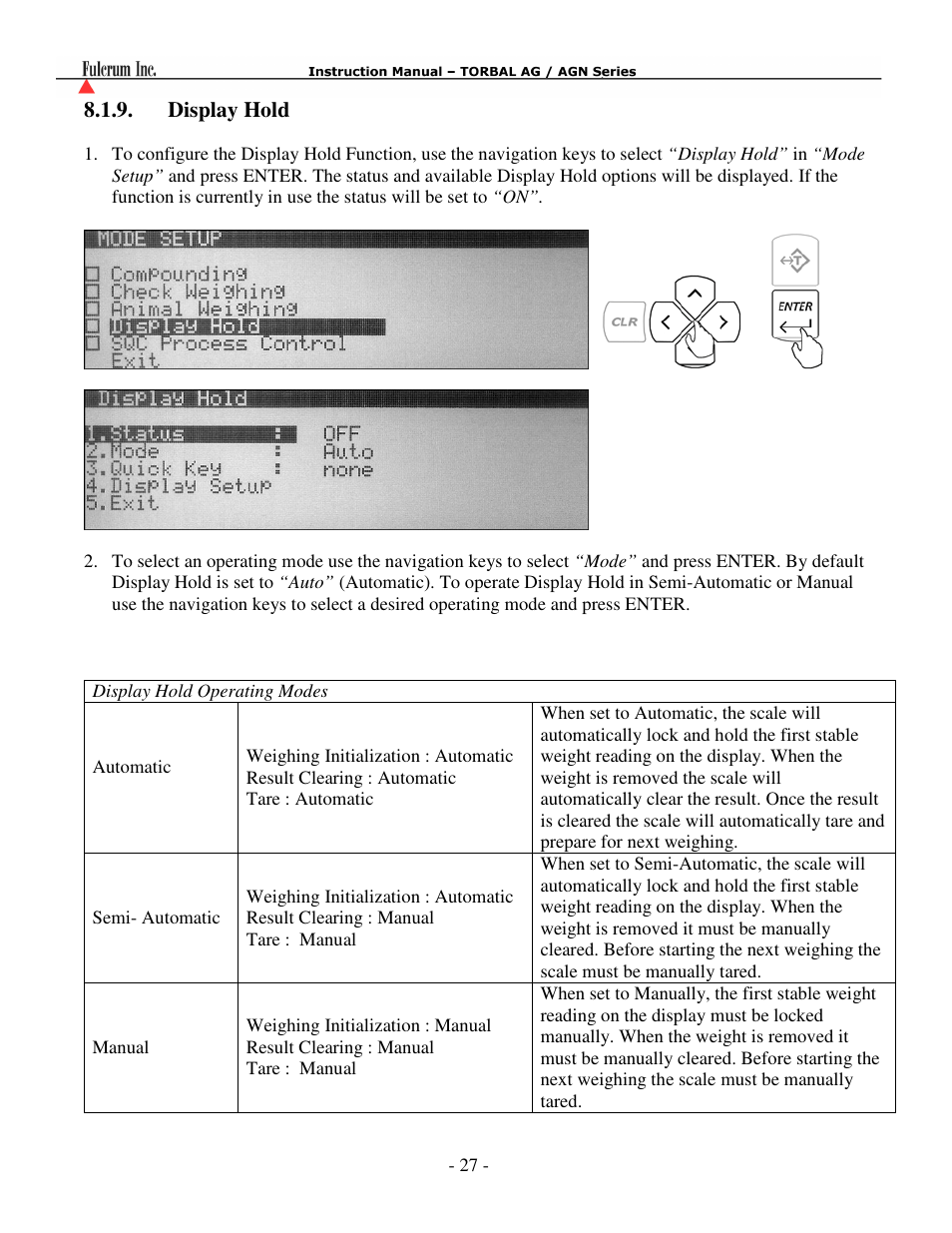 Display hold…………………………………….……………………………………27 | Torbal AGN100 User Manual | Page 28 / 73