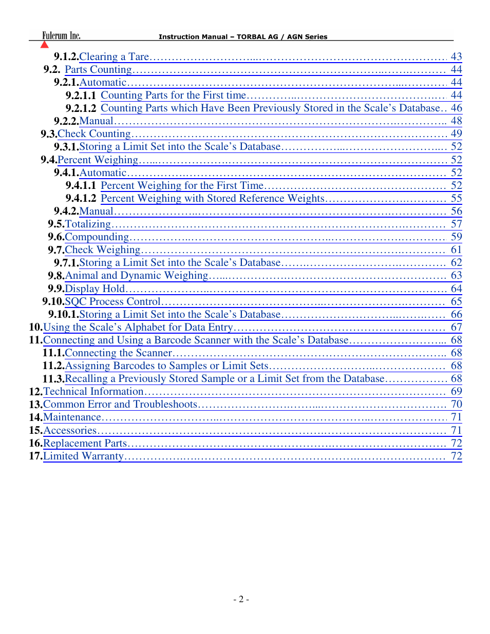 Torbal AGN100 User Manual | Page 3 / 73