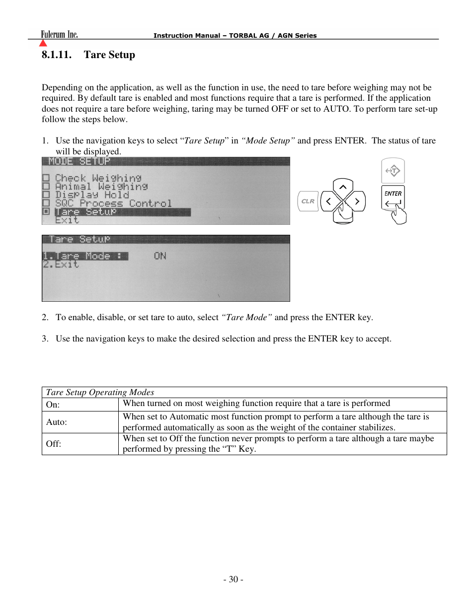 Tare setup…………………………………….………………………………………30 | Torbal AGN100 User Manual | Page 31 / 73