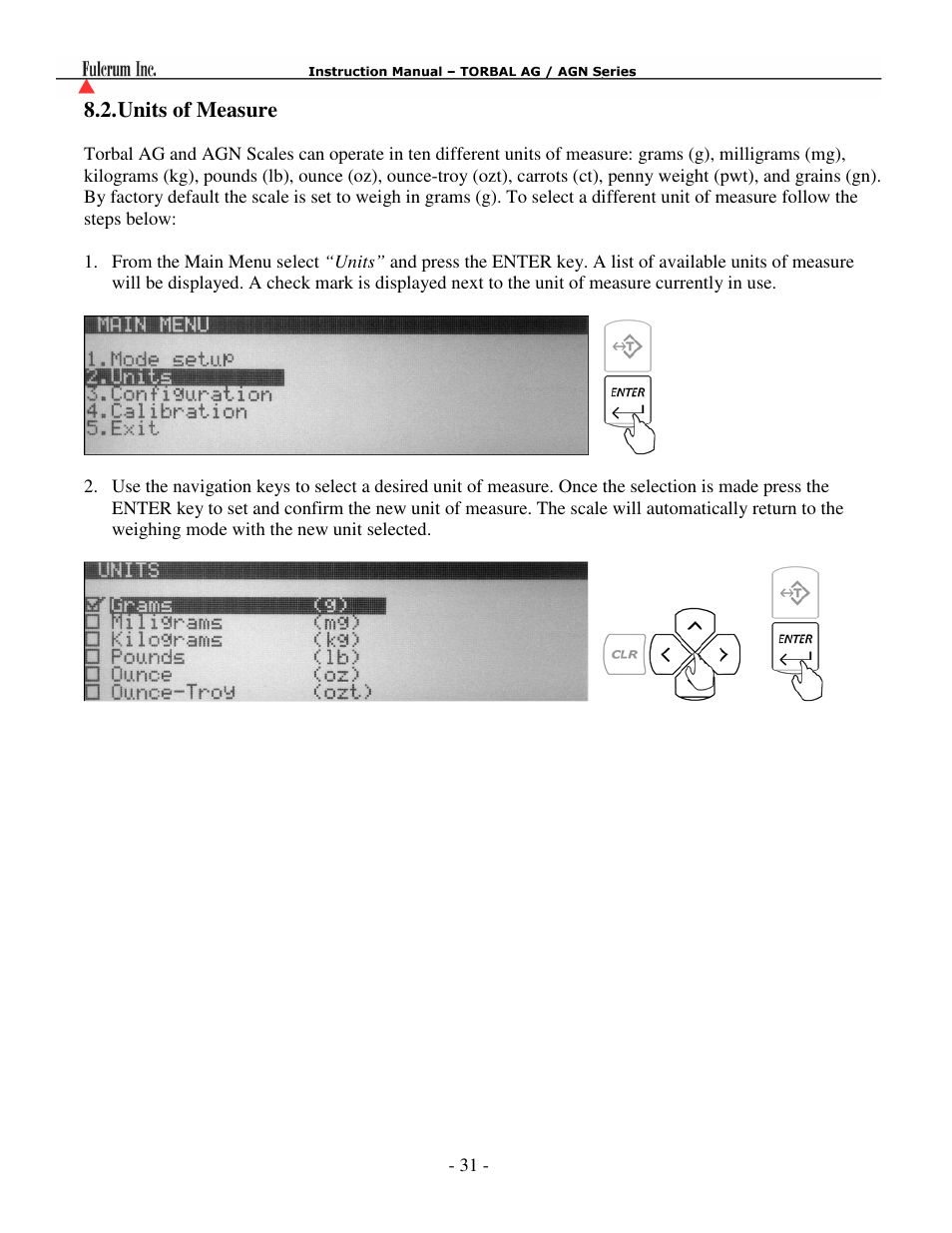 Units of measure | Torbal AGN100 User Manual | Page 32 / 73