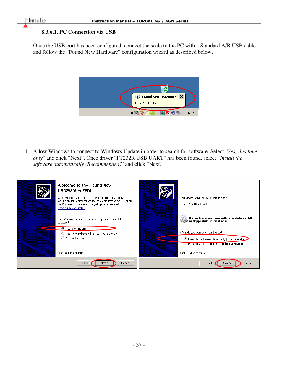 C connection via usb | Torbal AGN100 User Manual | Page 38 / 73