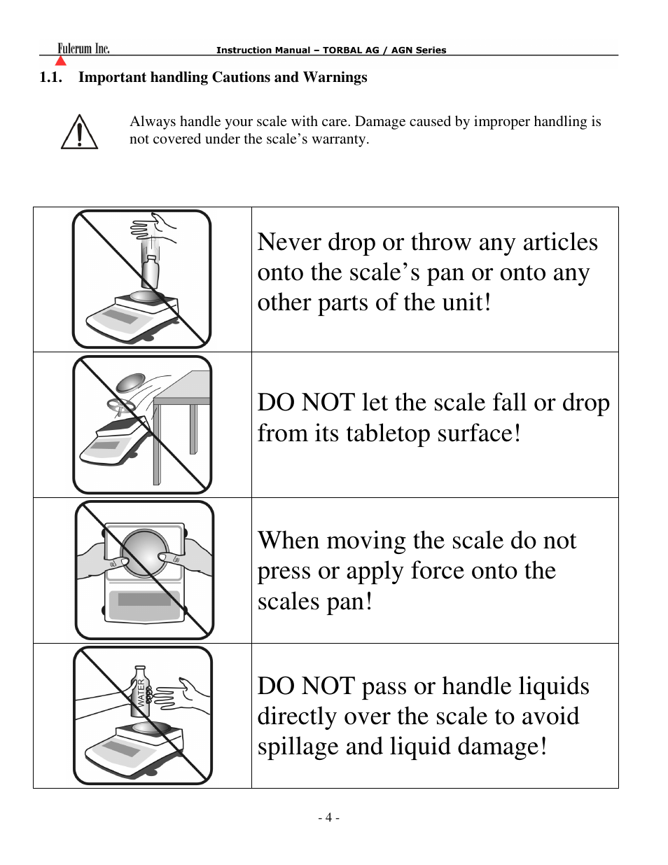 Important handling cautions and warnings | Torbal AGN100 User Manual | Page 5 / 73