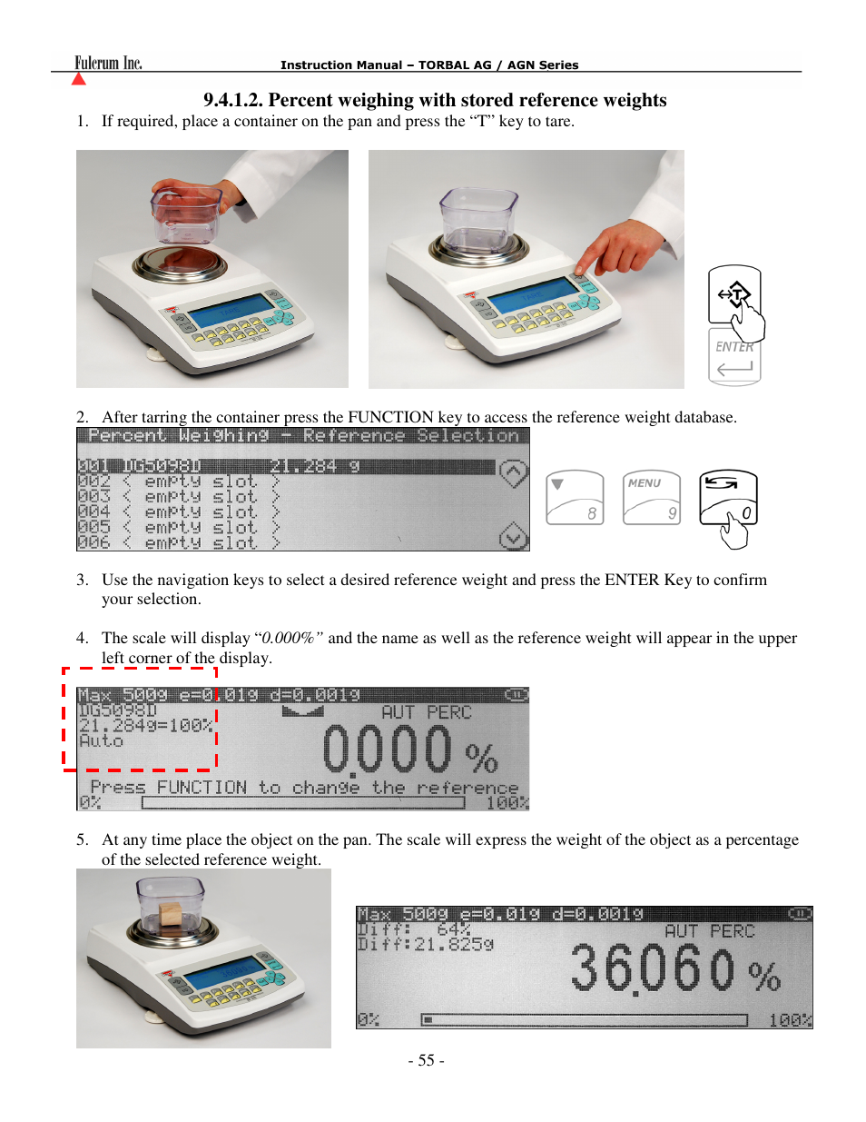 Percent weighing with stored reference weights | Torbal AGN100 User Manual | Page 56 / 73