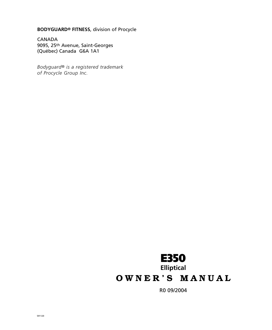 Bodyguard E350 Elliptical User Manual | 36 pages